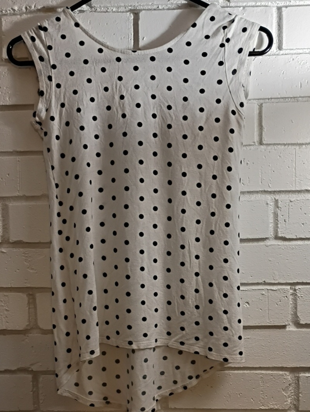 Zara W&B Collection White & Black Polka Dot Scoop Neck High-Low Blouse Size S